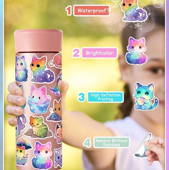 100 pc Colorful Cat Stickers Set - Picture 3 of 3